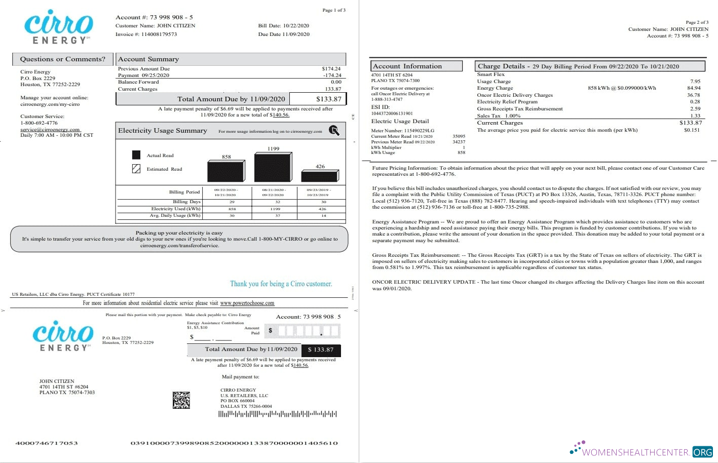 download USA Texas Cirro Energy utility bill template in Word and PDF format (3 pages) 1 2 PDF template